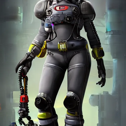 Prompt: character art of a female engineer wearing high-tech overalls, goggles on her forehead, toolbelt, heavy-duty boots, gloves, videogame character, Starcraft 2, Mass Effect, highly detailed full-body art, futuristic, serious, concentrated, industrial aesthetic, highly detailed, photo realistic, technical atmosphere, 8K, octane render, unreal engine - 256