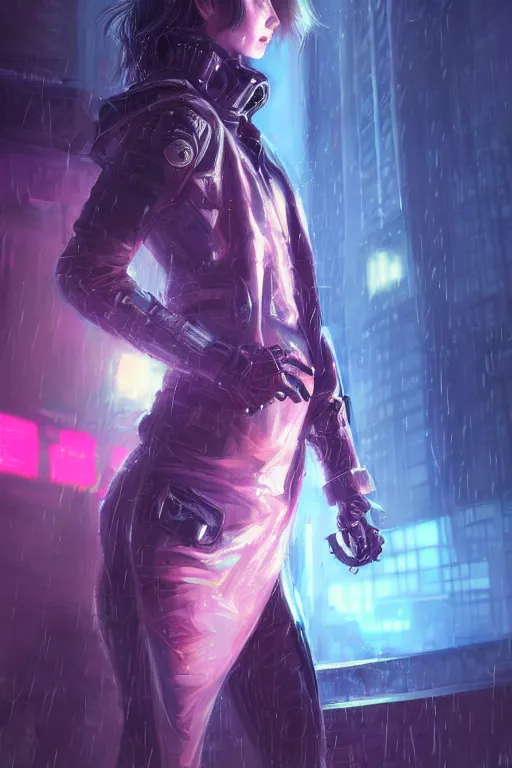 Image similar to portrait futuristic confidence cyberpunk young female Musketeer, in futuristic stormy heavy snowy tokyo rooftop cyberpunk night, ssci-fi, fantasy, intricate, very very beautiful, elegant, neon light, highly detailed, digital painting, concept art, human anatomy, soft light, hdri, smooth, sharp focus, illustration, art by tian zi and craig mullins and WLOP and alphonse mucha