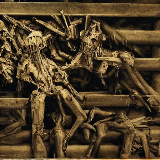 Image similar to a boxcar made of flesh and bone, War Photography, by H.R. Giger