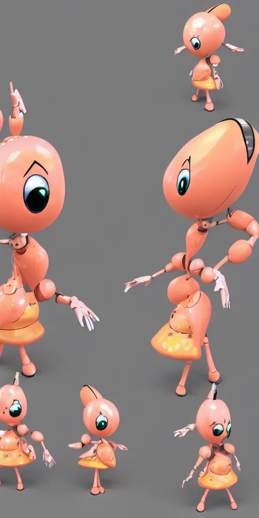 Image similar to very beautiful peach cartoon character robots need love