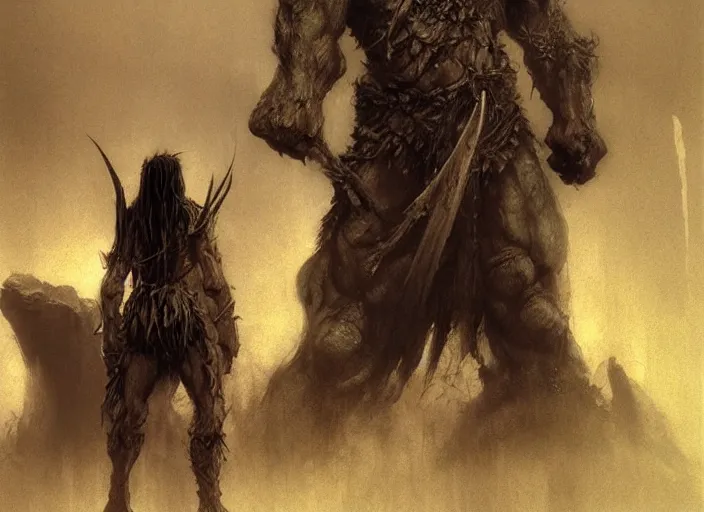 Image similar to feral orc chieftain concept, beksinski, ruan jia, the hobbit orc concept, dark soul concept