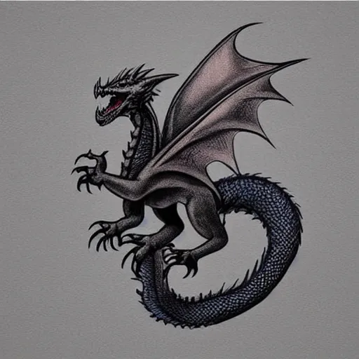 Image similar to very cute small dragon with well-designed head and four legs, logo, ink