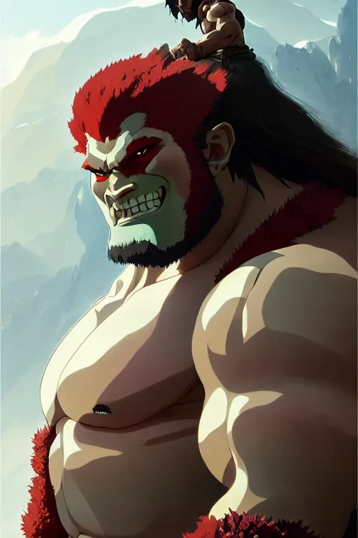 Image similar to orc barbarian male, finely detailed perfect face, exquisite details, earth magic, mid view, design on a white background, by studio muti, greg rutkowski makoto shinkai takashi takeuchi studio ghibli