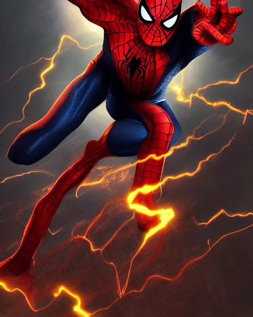 Image similar to spiderman as the flash with the venom symbiote, dynamic lighting, fantasy concept art, trending on art station, stunning visuals, creative, cinematic, ultra detailed