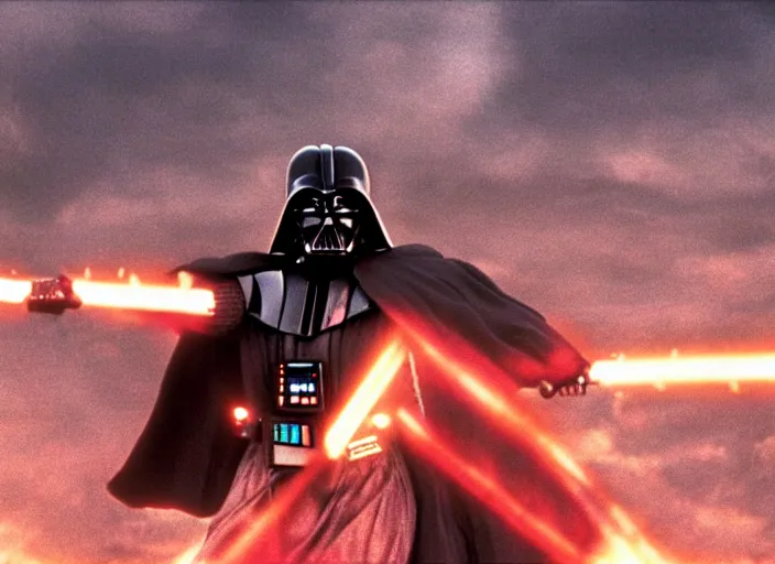 Image similar to film still of Darth Vader as Maximus in the arena with his arms up in Gladiator 2000, 4k