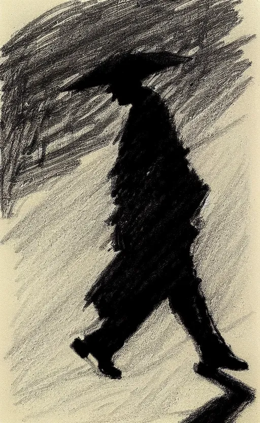 Prompt: black and white silhouette drawing of a person walking, white background by stanhope forbes