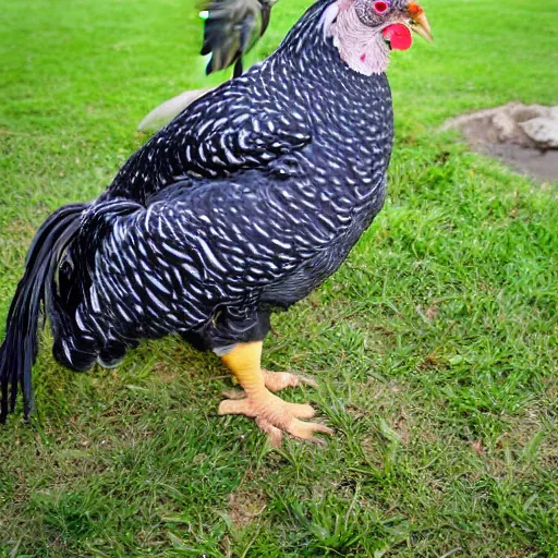 Prompt: barred Plymouth Rock chicken