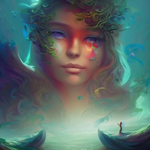 Image similar to i am attracting beautiful souls into my life 🌊✨🌸🌿, 8 k resolution detailed fantasy art, asymmetrical composition, anato finnstark marc simonetti lisa frank zbrush central gloomy midnight.