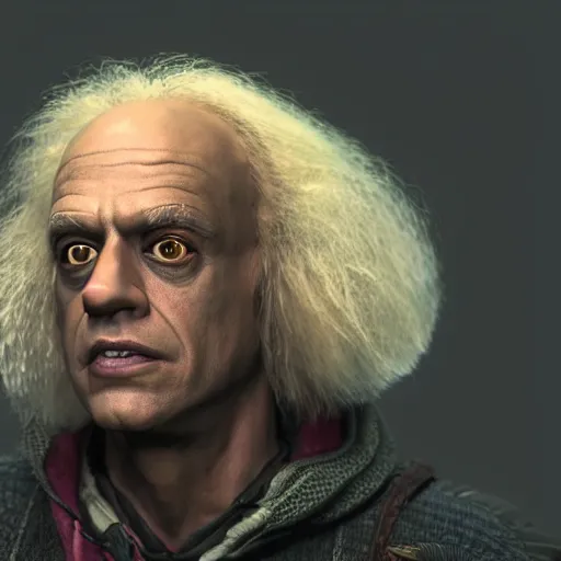 Image similar to hyperrealistic dslr film still of doc brown in skyrim, stunning 8 k octane comprehensive 3 d render, inspired by istvan sandorfi & greg rutkowski & unreal engine, perfect symmetry, dim volumetric cinematic lighting, extremely hyper - detailed, incredibly real lifelike attributes & texture, intricate, masterpiece, artstation, 8 k 8 5 mm f 1. 4