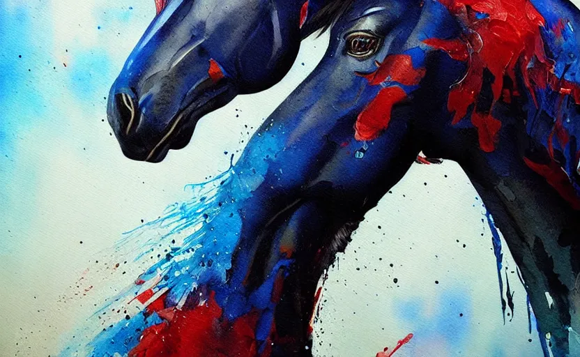 Image similar to a painting of pepsihorse trending on artstation in the style of greg rutkowski, 3 d, watercolor, beautiful, horse, pepsi, fluid