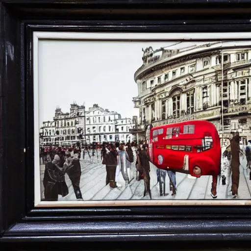 Image similar to A British European City with cars and people roaming inside of the city, certain aspects of the background are lens blurred, splatters of red on the border of the image, some of the people are even painted red, black and white photograph painting, real life, realistic, hyperrealistic, very realistic, photo photograph, photo, photograph, painting, oil painting, ultra realistic, very detailed, extremely detailed, highly detailed, HD Quality, 4k resolution, 8k resolution, trending on artstation, in the style of an Album Cover, cool, epic, nostalgic, intricate details, black and white image