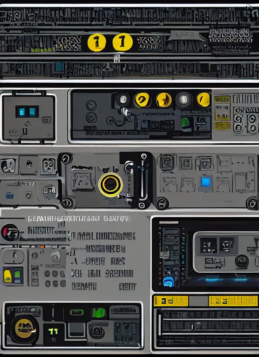 Image similar to simple cyberpunk graphics user interface ( gui ) depicting operational controls of a mech robot. design by mark coleran or jayse hansen ( 1 9 9 1 )