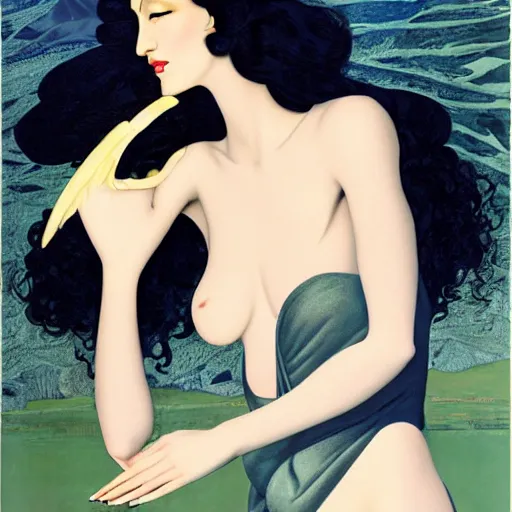 Prompt: oil painting of a portrait of a Queen dark curly hair, fair skin, by Patrick Nagel, by Georgia O Keeffe, by Yoshitaka Amano, by Gustave Moreau, art deco, matte drawing, storybook illustration, tonalism, realism