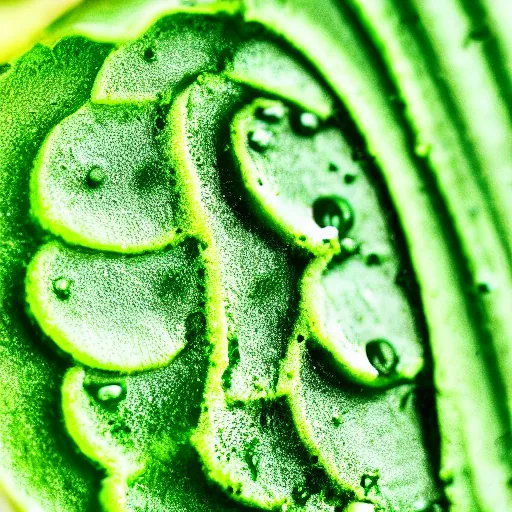 Image similar to close - up shot of a lemon covered in green goo, macro lens, depth of field, bokeh