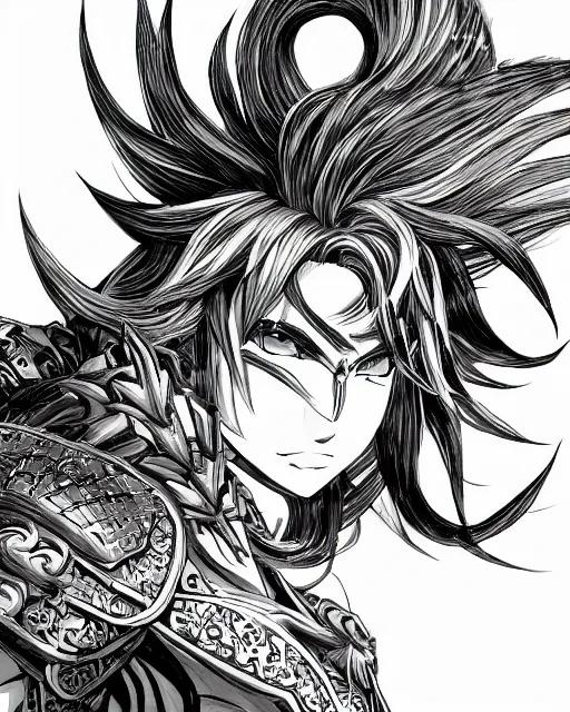 Image similar to a warrior making progress, black and white, highly detailed face, close-up, fantasy art, fighting art, in the style of masami kurumada, illustration, epic, fantasy, intricate, hyper detailed, artstation, concept art, smooth, sharp focus, ray tracing
