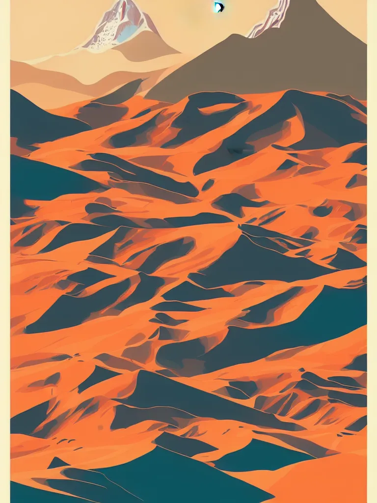 Image similar to a travel poster illustration depicting vinicunca mountain in peru, vintage style, white architecture, digital painting, vector art, trending on artstration, by anton fadeev, by alena aenami