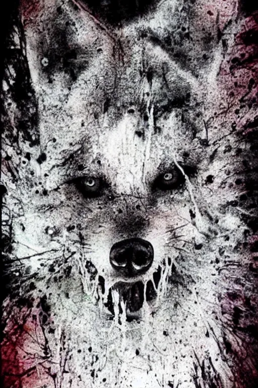 Prompt: grim - wolf, psycho stupid fuck it insane, looks like death but cant seem to confirm, midnight graveyard decaying deep colors!, various refine techniques, micro macro autofocus, to hell with you, later confirm hyperrealism, set back dead colors, devianart craze, photograph picture taken by stephen gammell