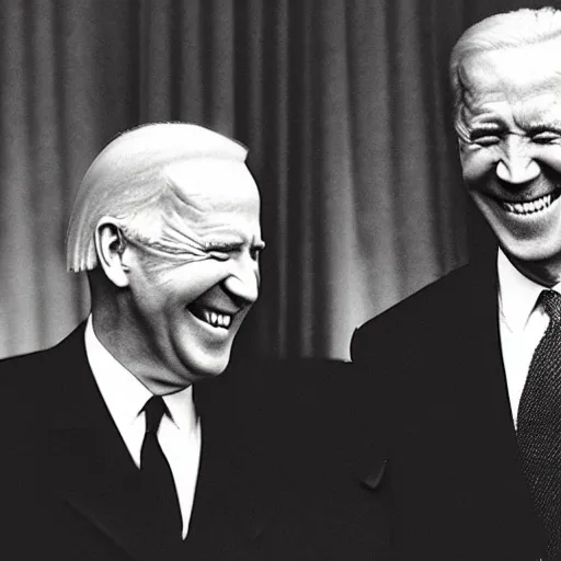 Image similar to “ very photorealistic photo of hitler and joe biden laughing together, award - winning details ”