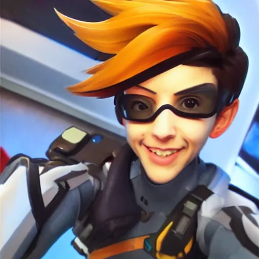 Image similar to tracer from overwatch smartphone selfie