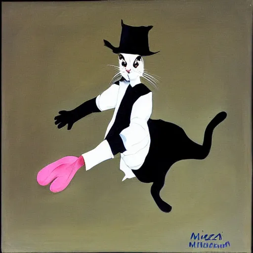 Image similar to a painting of a hasidic humanoid cat doing breakdance for money by miyazaki