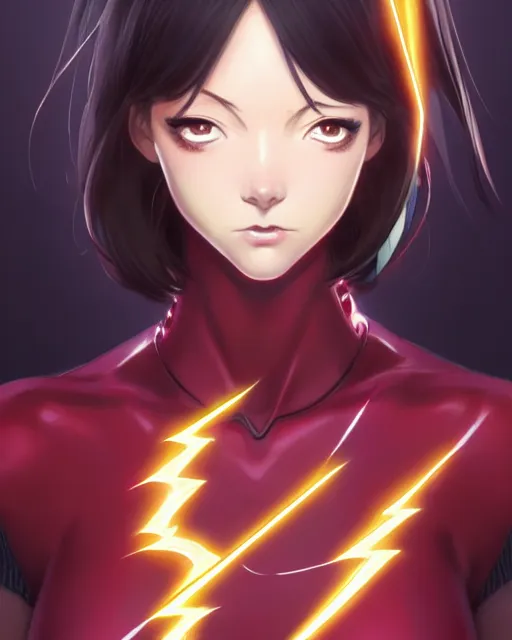 Image similar to portrait Anime as Flash girl cute-fine-face, pretty face, realistic shaded Perfect face, fine details. Anime. realistic shaded lighting by katsuhiro otomo ghost-in-the-shell, magali villeneuve, artgerm, rutkowski, WLOP Jeremy Lipkin and Giuseppe Dangelico Pino and Michael Garmash and Rob Rey