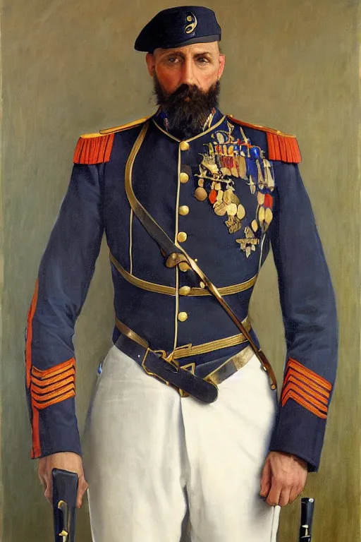 Image similar to full body portrait of the dictator of the orlando magic, 1 8 8 9, in full military garb, oil on canvas by william sidney mount, trending on artstation