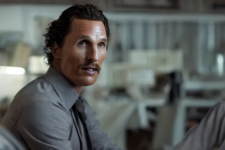 Image similar to 1 9 7 6 film still matthew mcconaughey interstellar ( 1 9 7 6 ), sharp focus, 5 0 mm, golden hour