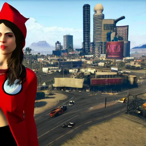 Image similar to eva elfie in gta 5 screensaver, game graphics, highly detailed, anotomically correct