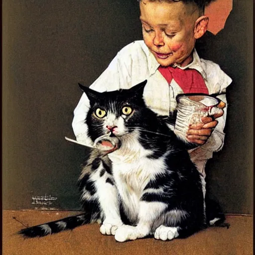 Image similar to a norman rockwell painting of a cat