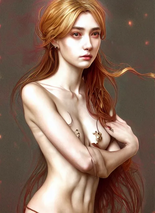 Image similar to sansan suicide realistic,, surealism, aesthetic, shiny, fantasy, intricate, elegant, extremely higly detailed, digital painting, artstation, body symmetrical anatomy, baroque, concept art, photoshop, krita, smooth, sharp focus, full body focus, illustration, digital painting, art by artgerm and greg rutkowski and alphonse mucha