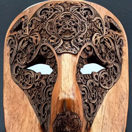 Image similar to beautiful intricate fractal wooden mask