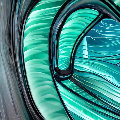 Prompt: a 4d surrealandscape meltade of thick turquoise cast glass sculptural hypracubismo perspective wormhotunnele forms swooping by Zaha hadid Jr, the extremely much more aesthetically pleasing offsprung artist of Zaha hadid, indirect mysterious bottom lighting, 4k, high quality, photorealistix, ultra realistic af,