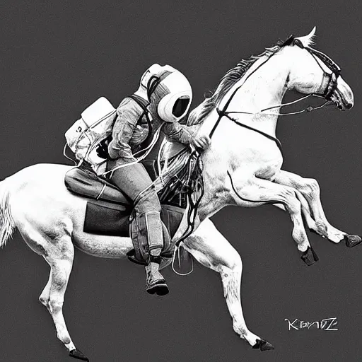 Image similar to a horse riding an astronaut, hyper - realistic, style by kezie demessance