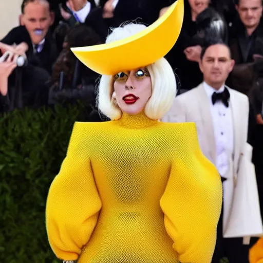 Prompt: lady gaga wearing a cheese based dress