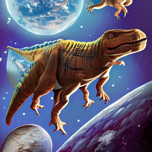 Prompt: dinosaurs living in space