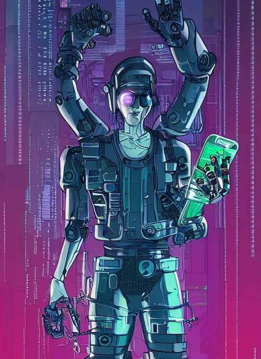 Image similar to cyberpunk hacker with robot feet. portrait by josan gonzales