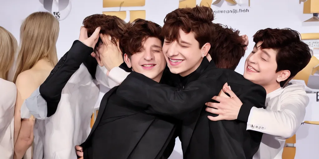 Image similar to charlie puth hugging Jung kook