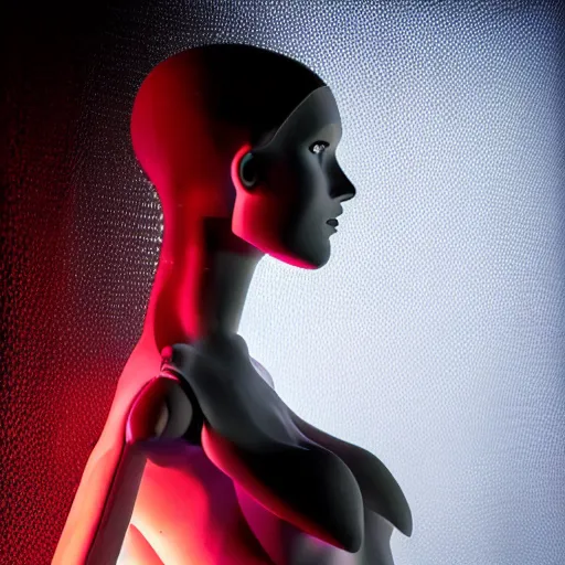 Image similar to a mannequin wearing a futuristic cyperpunk outfit, studio photography, dramatic lighting