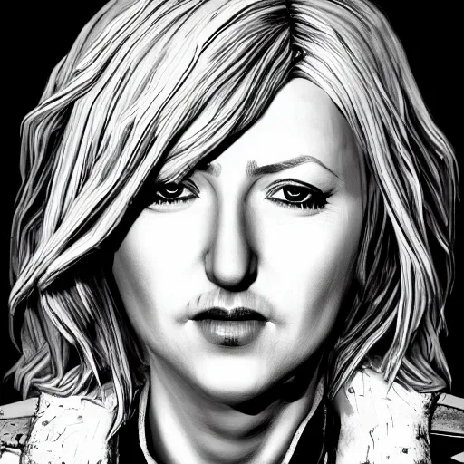 Prompt: alla pugacheva portrait, borderlands, tales from the borderlands, the wolf among us, comic, cinematic lighting, studio quality, 8 k