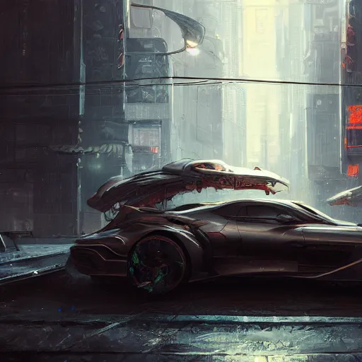 Prompt: full view of a car, intricate, elegant, highly detailed, digital painting, concept art, smooth, sharp focus, art style from Wang Ke and Greg Rutkowski and Bruce Kaiser and Scott Robertson and Dmitry Mazurkevich and Doruk Erdem and Jon Sibal, small hint of cyberpunk style