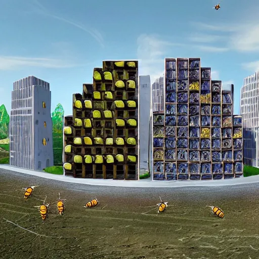 Image similar to a _ colony _ of _ insect _ civilizations _ buildings _ resembling _ bee