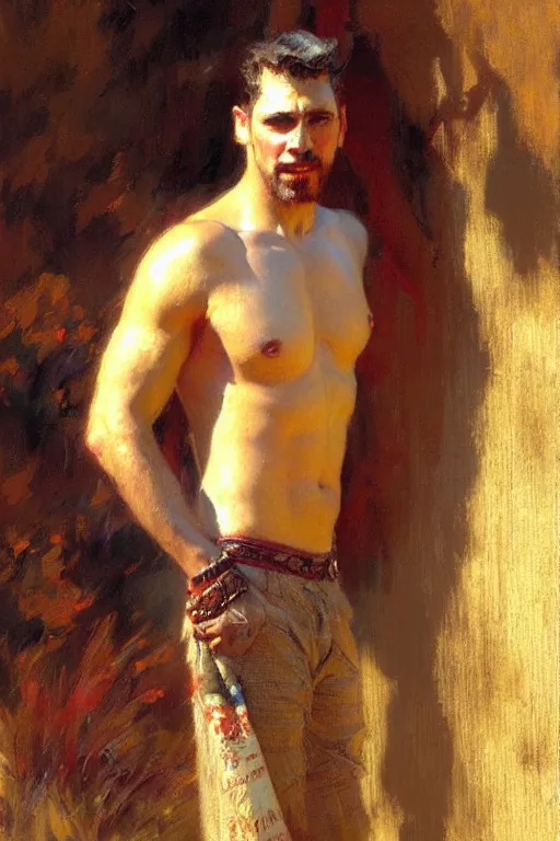 Image similar to Attractive man, painting by Gaston Bussiere, Craig Mullins
