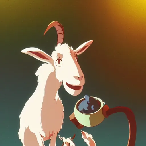 Image similar to a wholesome animation key shot of a goat smoking a joint, studio ghibli, pixar and disney animation, sharp, rendered in unreal engine 5, anime key art by greg rutkowski, bloom, dramatic lighting