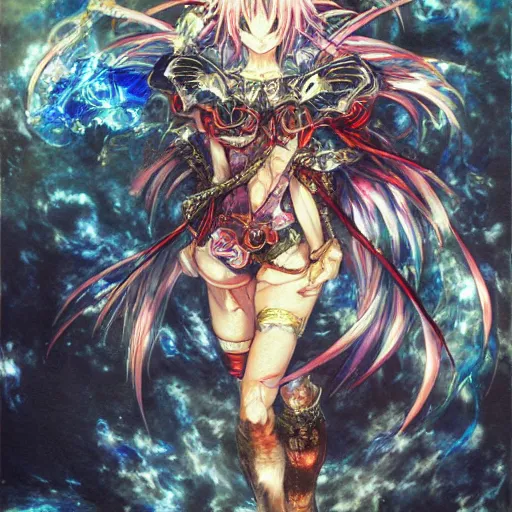 Image similar to oil painting of anime god by yoshitaka amano + akihito yoshida