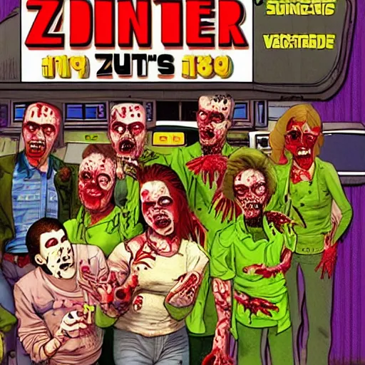 Image similar to 1990's diner full of zombies, 8k