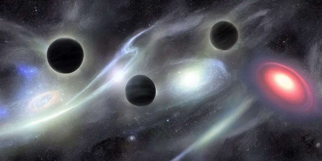 Prompt: concept art of black holes surrounding a planet