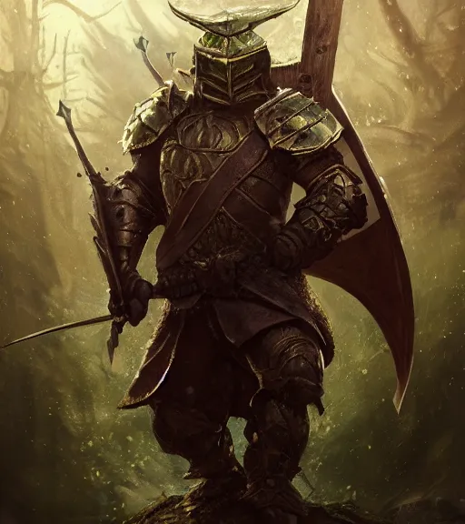 Image similar to a frog knight holding a shield, battle armor, atmospheric lighting painted intricate volumetric lighting, beautiful, sharp focus, ultra detailed by leesha hannigan, ross tran, thierry doizon, kai carpenter, ignacio fernandez rios