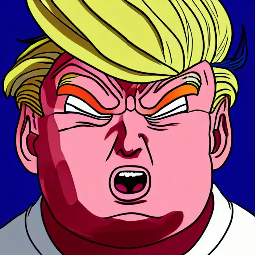 Image similar to portrait of Donald trump who looks like Majin buu from dragon ball z, digital art