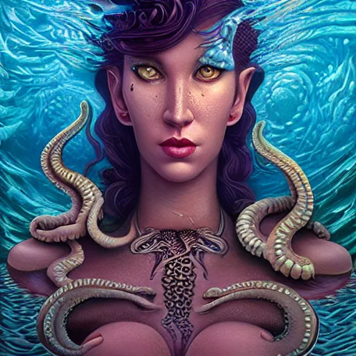 Prompt: underwater naga lovecraftian portrait, Pixar style, by Tristan Eaton Stanley Artgerm and Tom Bagshaw.