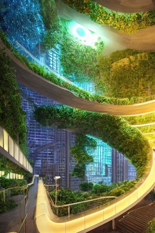 Image similar to extremely detailed awe stunning beautiful futuristic smooth organic apartment building at night, translucent orbs, hyper real, greenery, 8k, colorful, 3D cinematic volumetric light, atmospheric light, studio ghibli inspired, fantasy LUT, high contrast, epic composition, sci-fi, dreamlike, surreal, angelic,